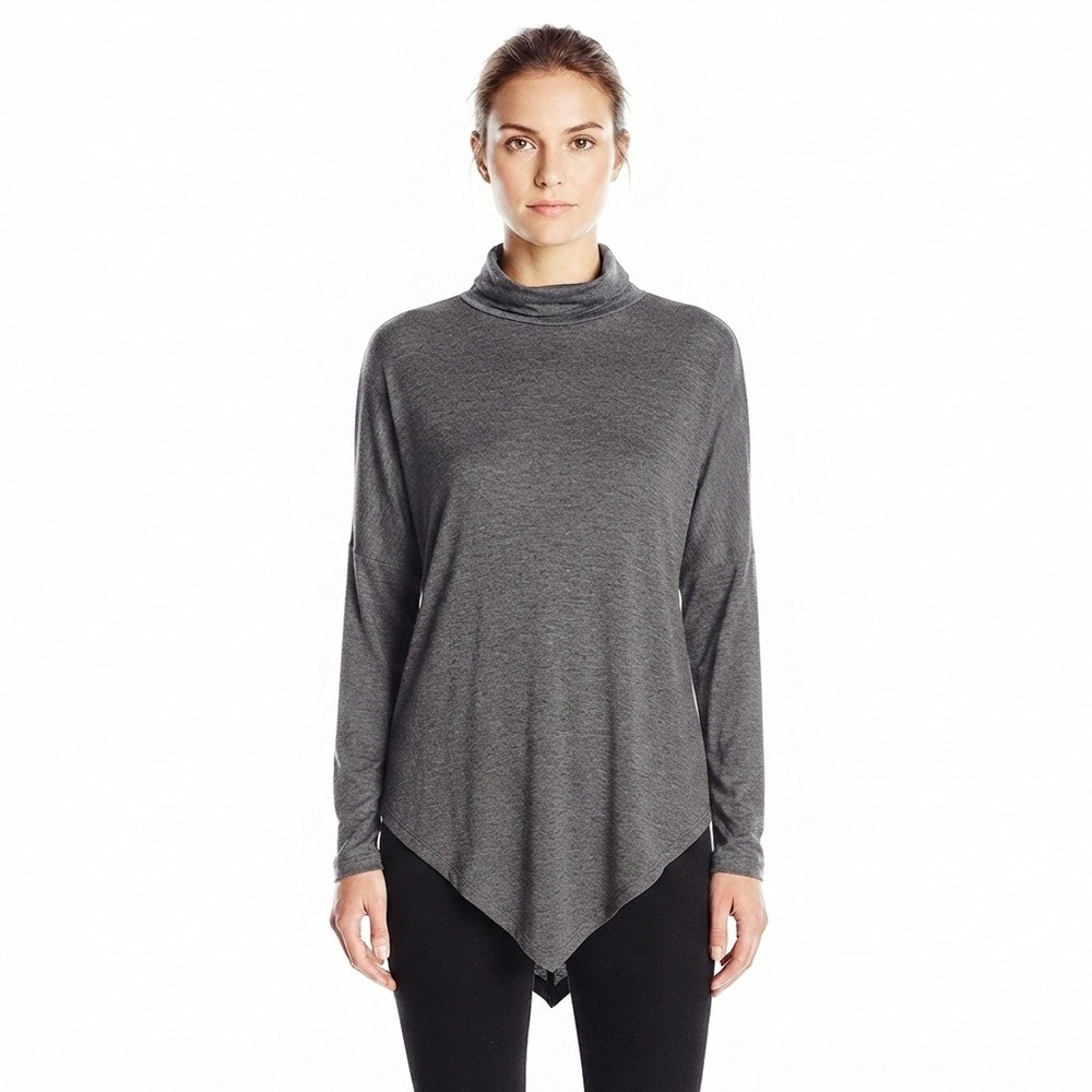 Fensace Short Womens L Charcoal Grey Turtleneck Handkerchief Hem Long Sleeve Top